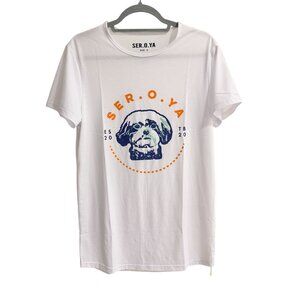 Seroya Josh Slim Fit T-Shirt White Graphic Dog Print Polyester Spandex Size S